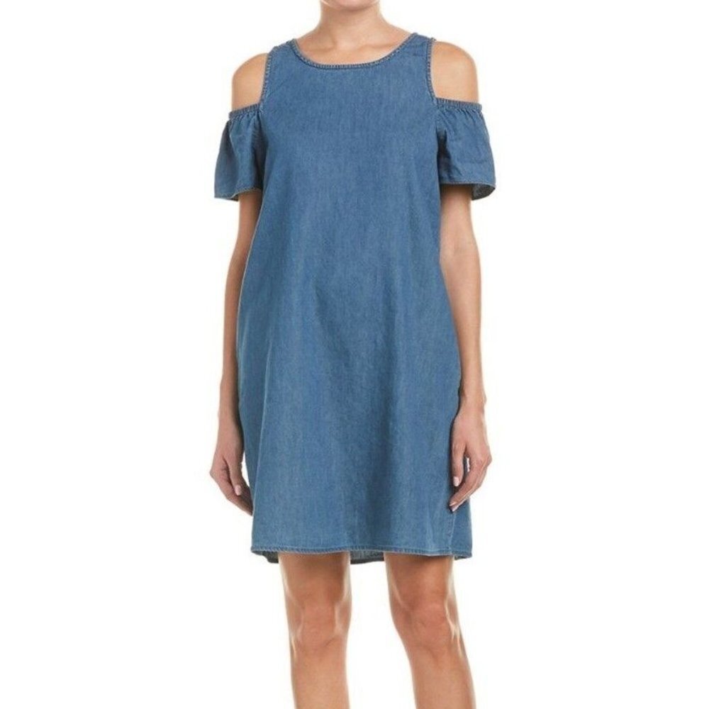 Given Kale 100% Lyocell‎ Chambray Cold Shoulder Dress Blue Size S